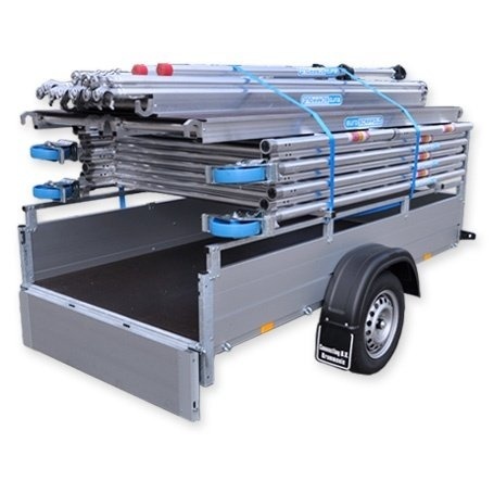 Anssems aanhanger + Ext. rolsteiger 135x190x6,2m werkhoogte + Enkele voorloopleuning