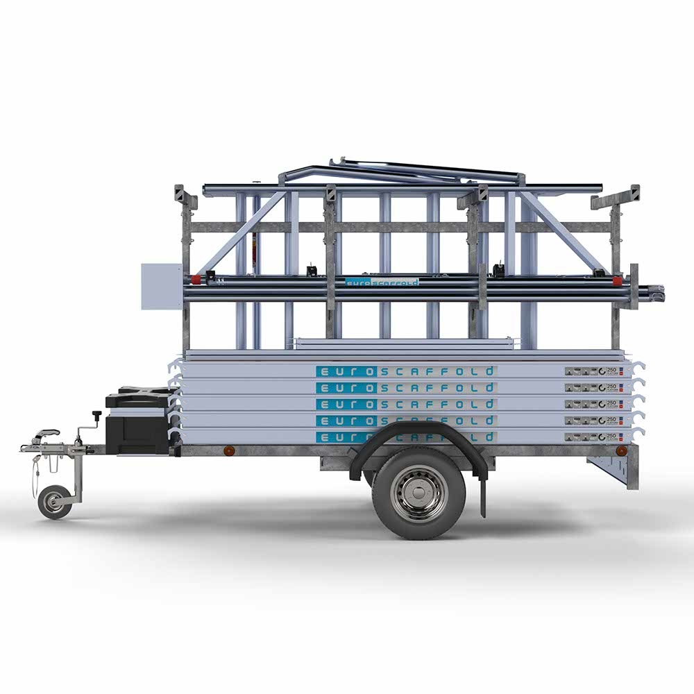 Steigeraanhanger 250 + Euro rolsteiger carbon vloer 135x250x12,2m werkhoogte enkele voorloopleuning - Afbeelding 4